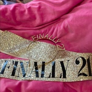Gold Glitter 'Finally 21' Sash and Headband